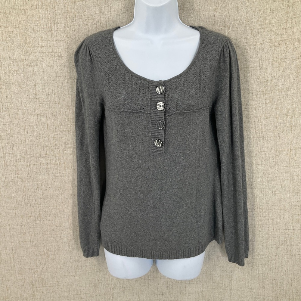 Ann Taylor Loft Sweater Womens Medium Gray Rabbit Hair Pointelle Preppy